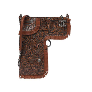 Chanel Rare Limited Edition Fringe Brown Embossed Gun Bag Holster Crossbody Bag