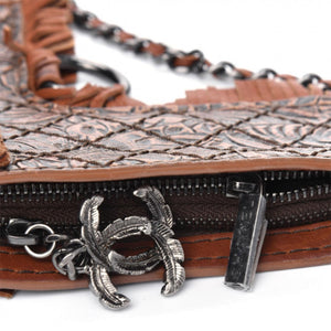 Chanel Rare Limited Edition Fringe Brown Embossed Gun Bag Holster Crossbody Bag