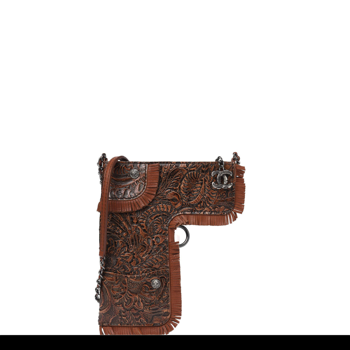 Chanel Rare Limited Edition Fringe Brown Embossed Gun Bag Holster