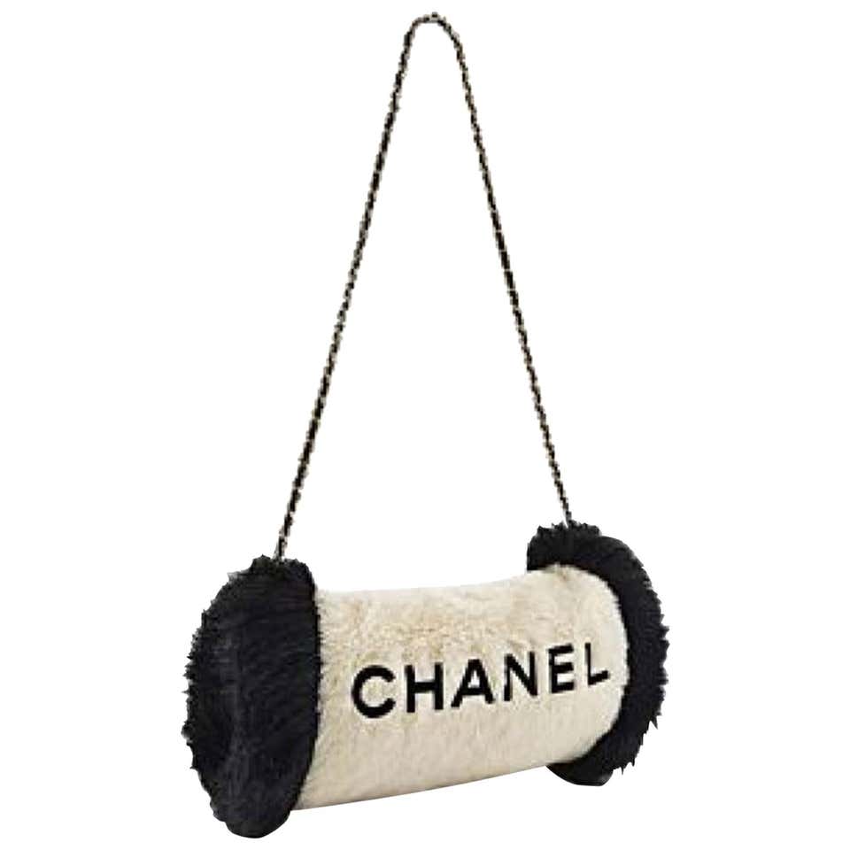 Chanel Logos Hand Warmer with Chain Strap Muff White Faux Fur Cross Bo –  House of Carver