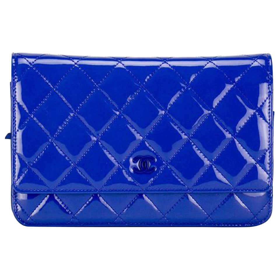 CHANEL Blue Caviar WOC Wallet On Chain V-Stitch Shoulder Bag Leather