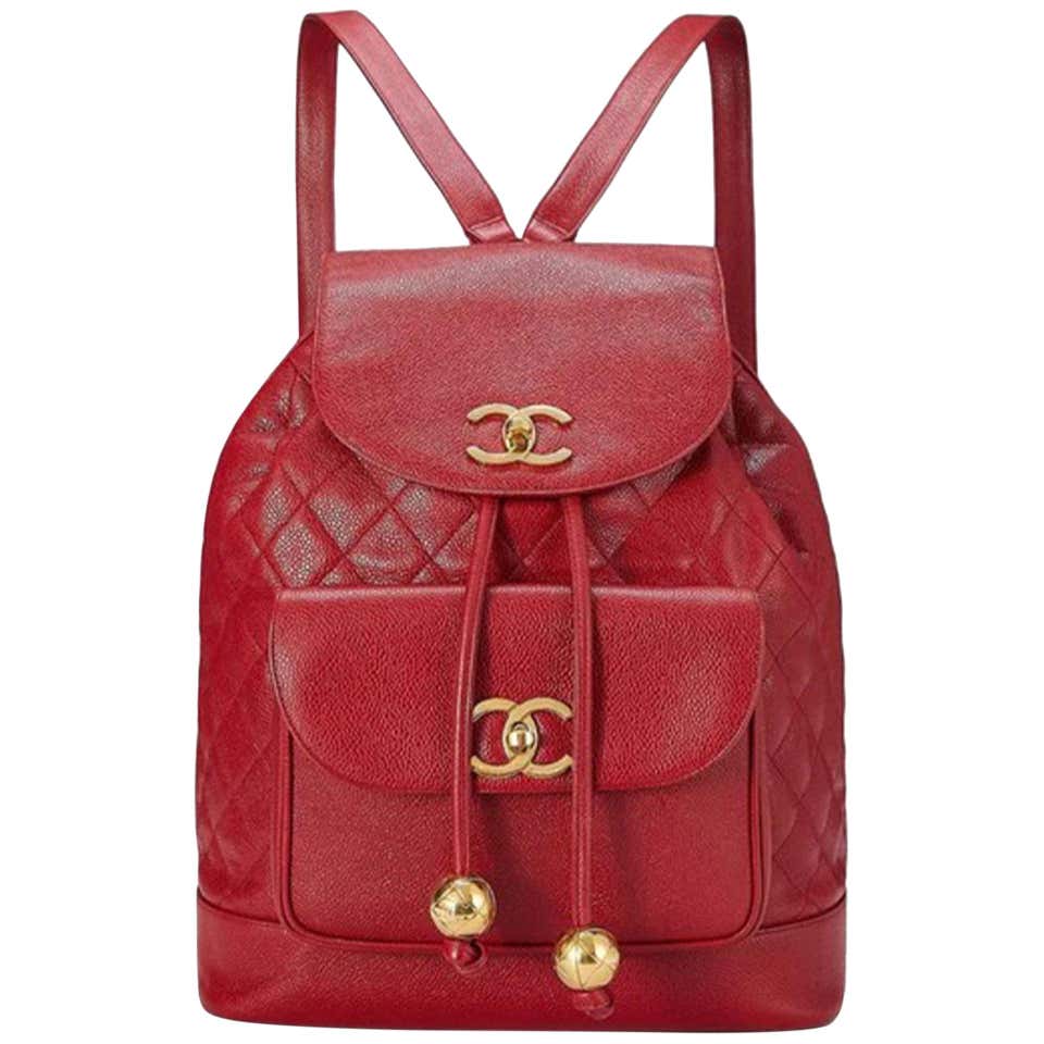 Chanel Rare Maxi Jumbo Quilted Vintage 90s Red Caviar Leather Backpack – House of Carver