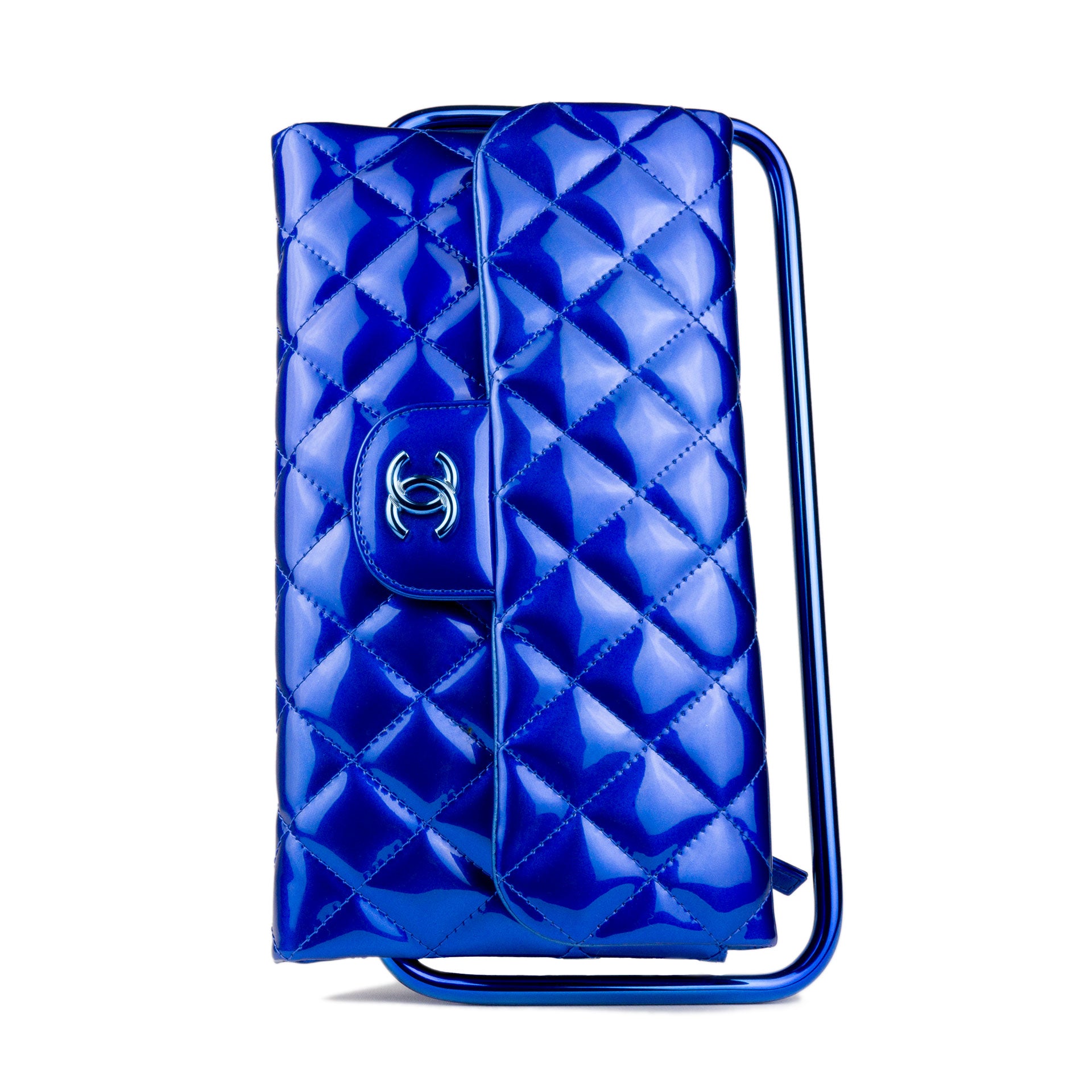 Chanel Classic Flap Patent Blue Frame Clutch