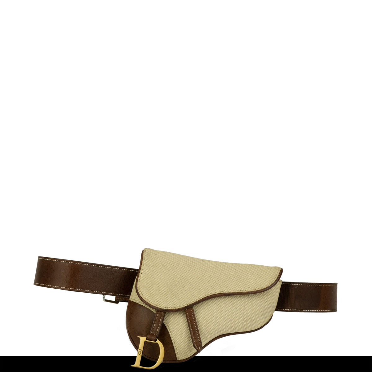 Christian Dior saddle Belt Black Leather Gold Hardware Waist Pouch  w/storagebag