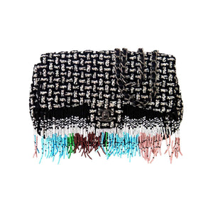 Chanel Dallas Metiers D'art 2014 Multi Color Beaded Fringe Rare Tweed Classic Flap Shoulder Bag
