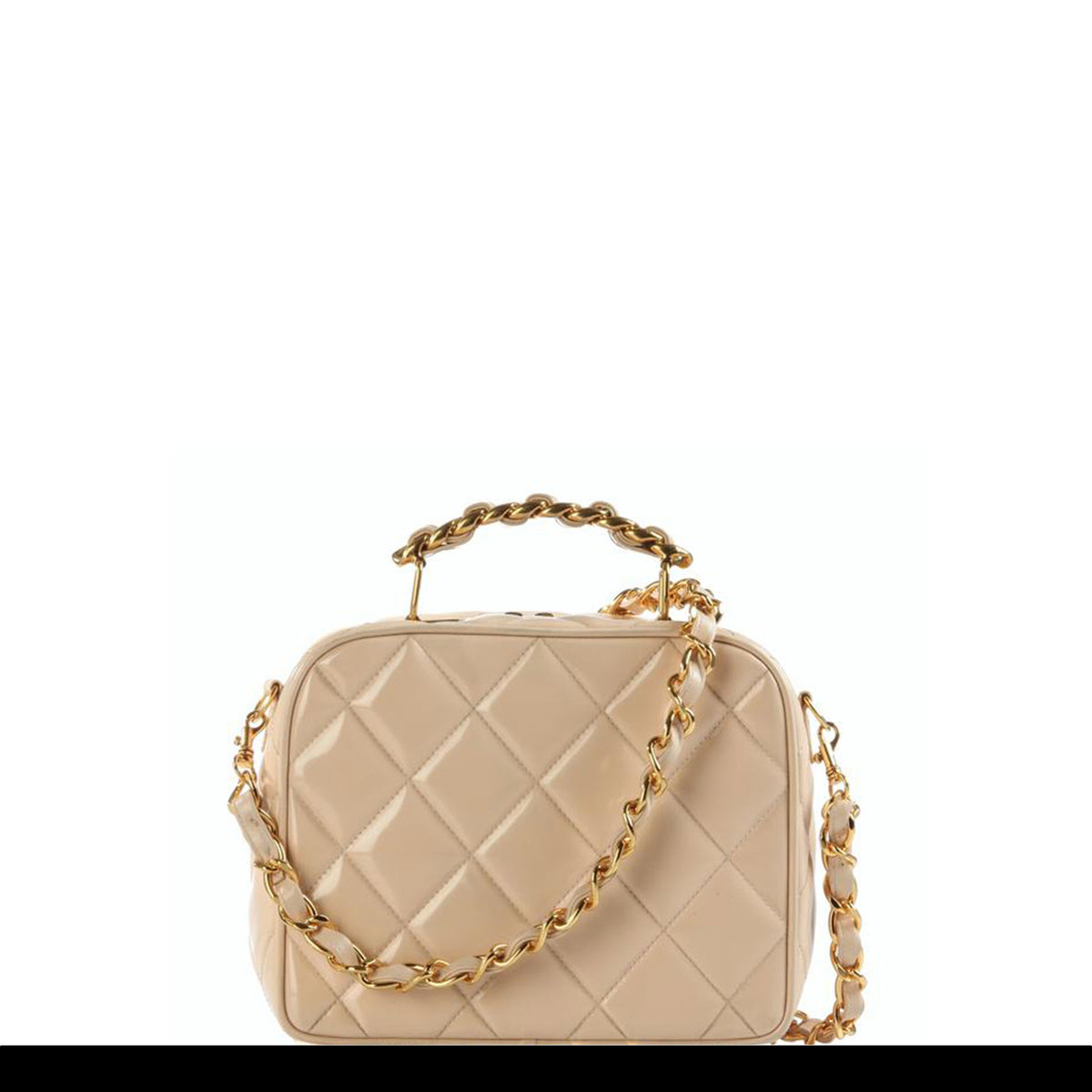 Chanel Camera Mini Quilted Vintage Rare Beige Nude Patent Cross
