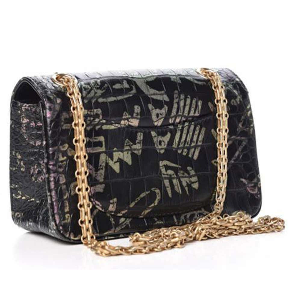 Chanel Black and Gold Crocodile-Embossed Leather Small Graffiti Boy Bag For  Sale at 1stDibs