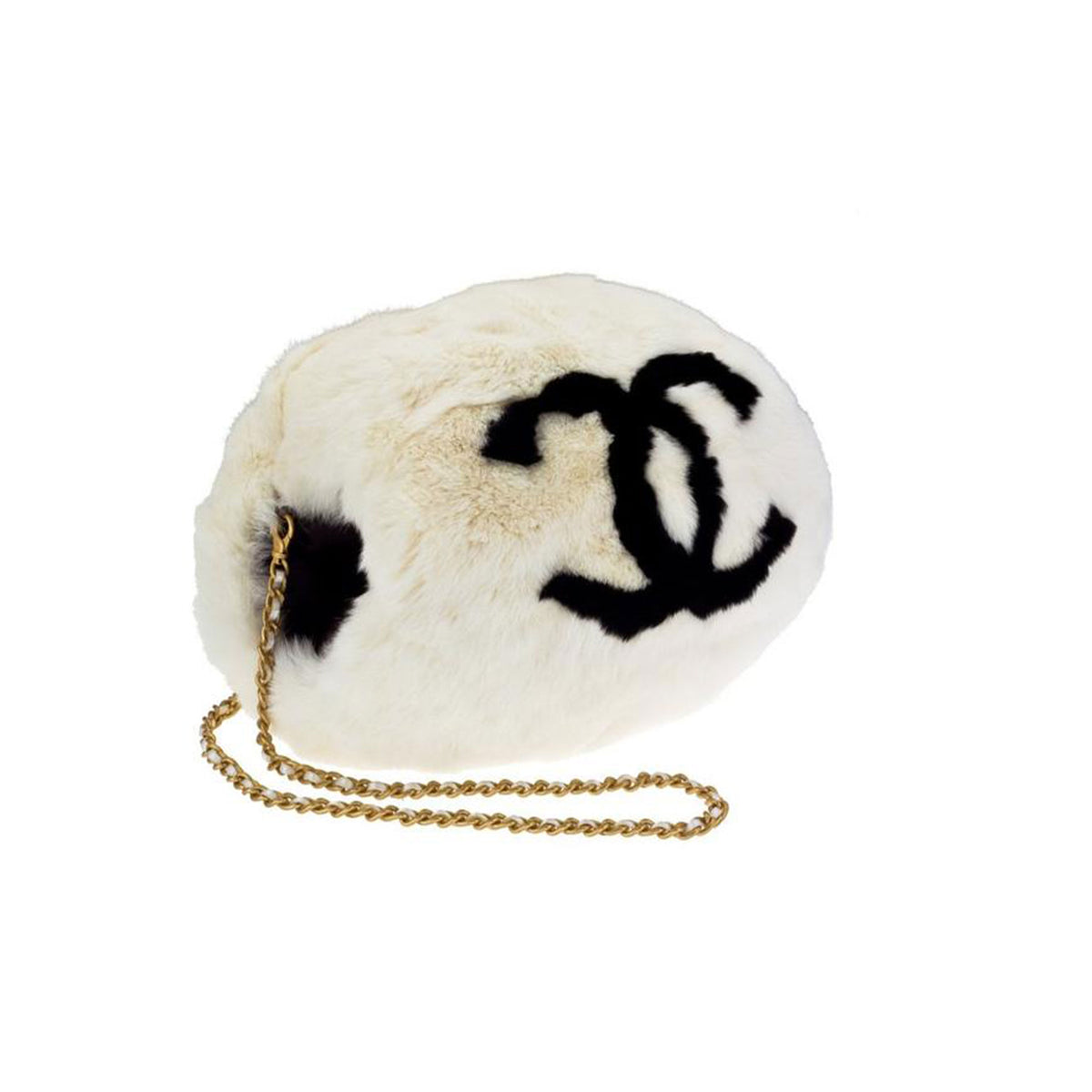 Chanel Logos Hand Warmer with Chain Strap Muff White Faux Fur Cross Bo –  House of Carver