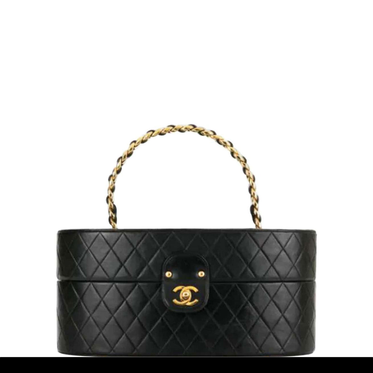 Chanel Vintage 1992 Black Quilted Lambskin Cosmetic Bag Train Case