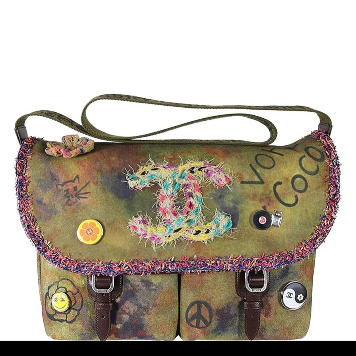 Multicolor Graffiti Tweed and Khaki Toile On The Pavement Messenger Bag  Ruthenium Hardware, 2015, Handbags & Accessories, 2021