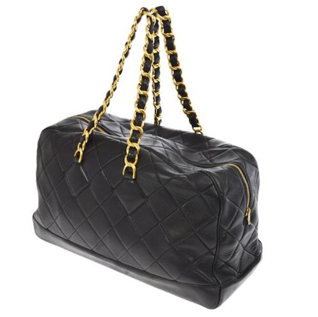 Chanel Shopping XL Quilted Jumbo Vintage 90's Runway Tote Black Calfskin Leather Weekend Travel Bag