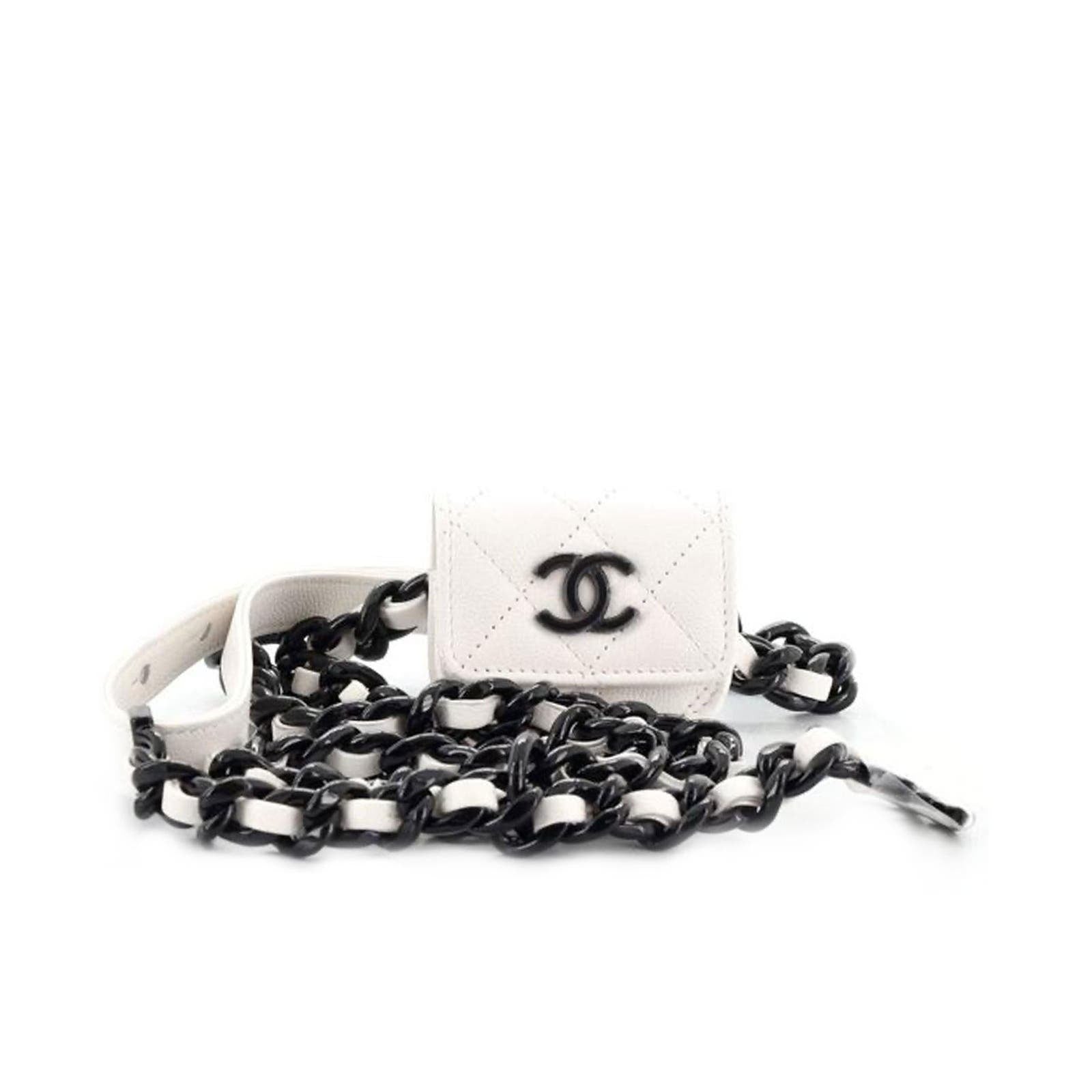 Chanel 2020 White Caviar Quilted Micro Mini Flap Waist Belt Bag Black Hardware