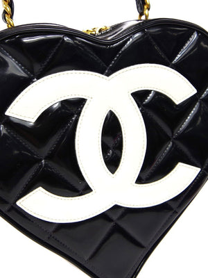 Chanel Vintage Black Patent Heart Shaped CC Vanity