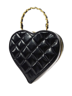Chanel Vintage Black Patent Heart Shaped CC Vanity