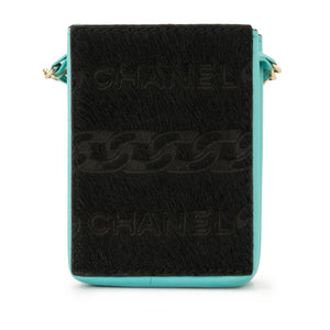 Chanel 2001 Runway Vintage Micro Mini Pouch Turquoise Blue Pony Hair Bag