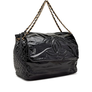 Chanel 2006 Patent Vinyl Quilted CC Stitched Extra Large Shoulder Flap Bag
