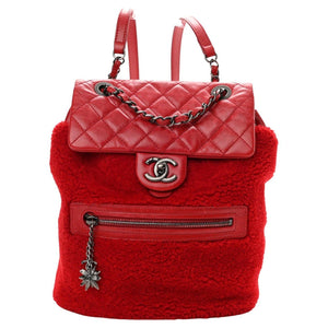 Chanel Paris-Salzburg Mountain Red Shearling Leather Rucksack Backpack