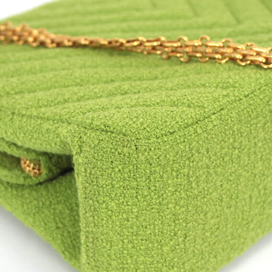 Chanel Chevron Tweed Lime Green Classic Reissue Tote Bag