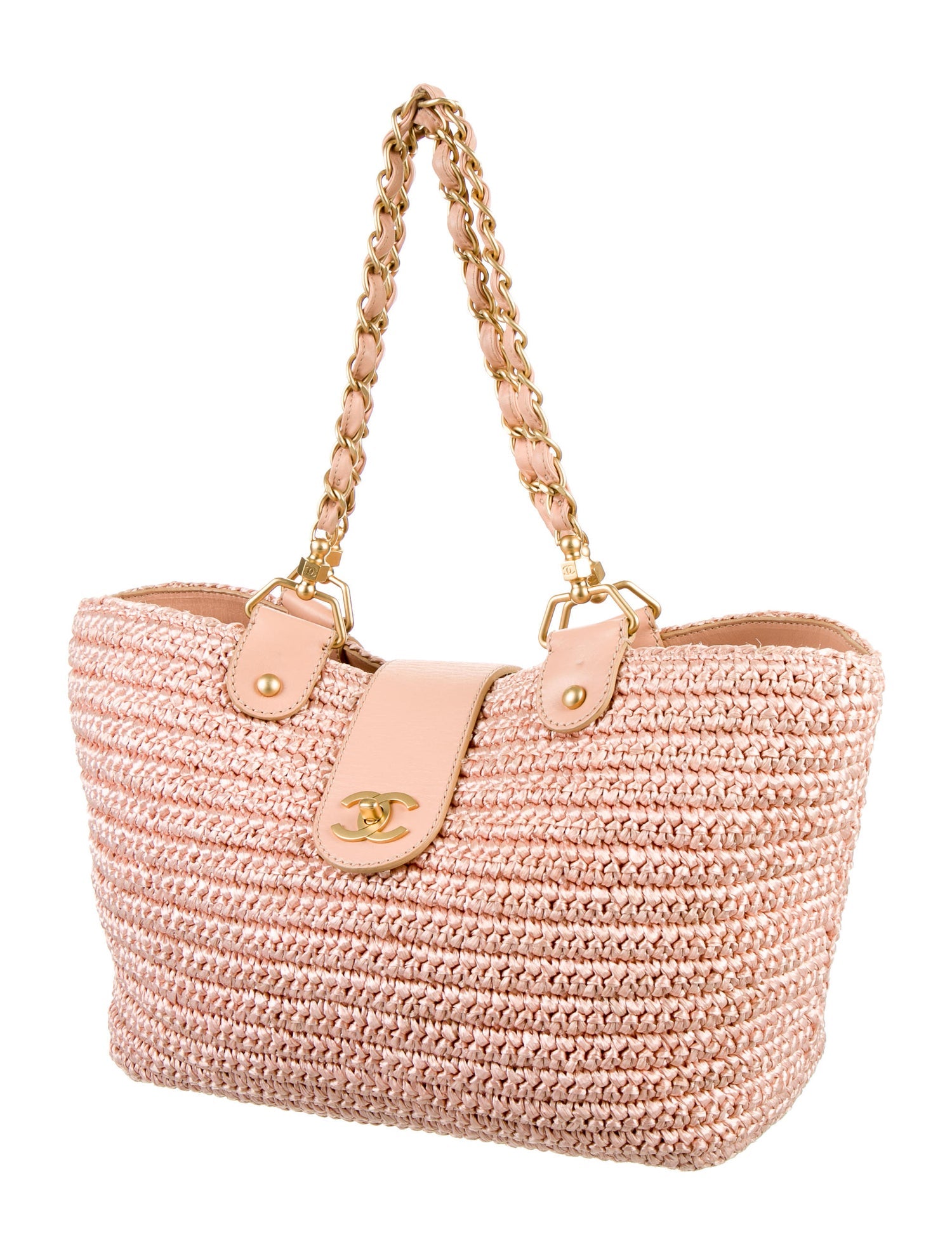 Chanel Pink Shopping Organic Raffia Summer Pink Straw and Leather Tote