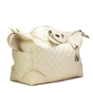Chanel Rare Bone Beige Off White Quilted Leather Travel Carry-On Tote Bag