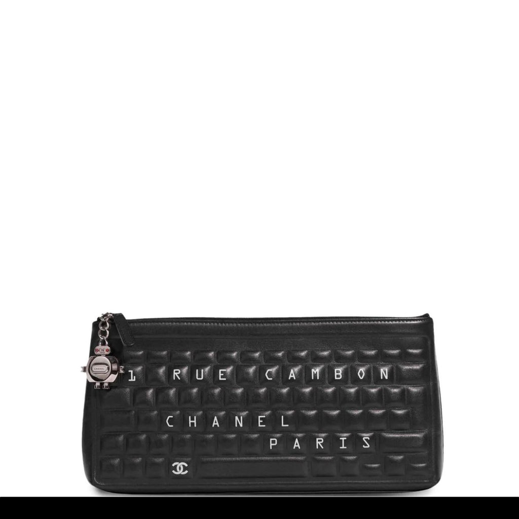 Chanel Iconic Novelty Keyboard Black Lambskin Clutch Minaudière Bag