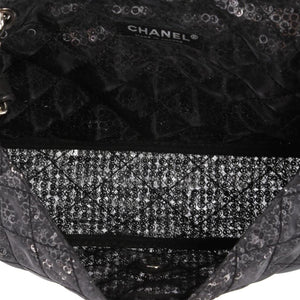 Chanel Jumbo Quilted Classic Flap Hidden Mesh Black Sequins Shoulder Bag