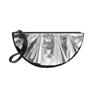 Chanel Half Circle Wrinkled Metallic Silver Lambskin Quilted Classic Clutch