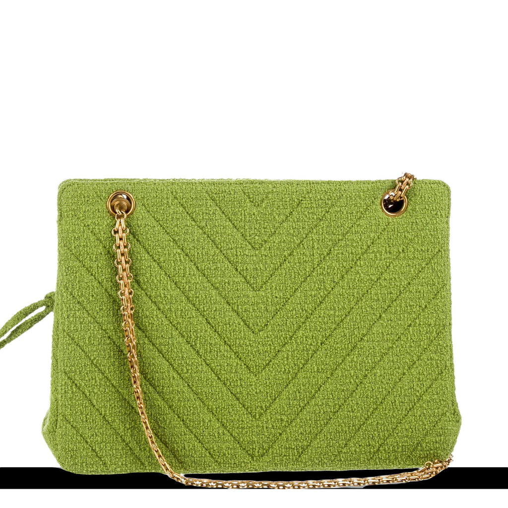 Chanel Chevron Tweed Lime Green Classic Reissue Tote Bag