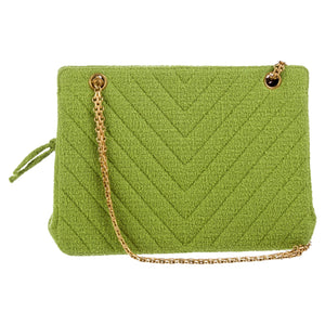 Chanel Chevron Tweed Lime Green Classic Reissue Tote Bag