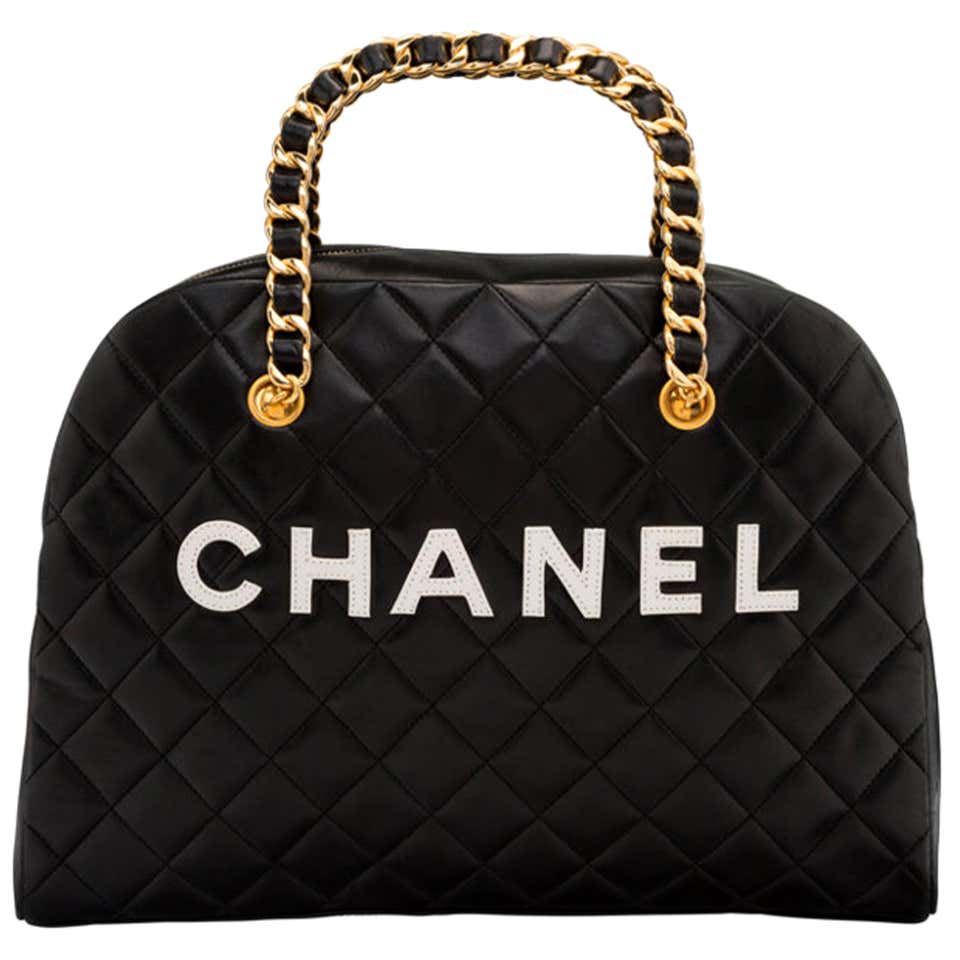 Chanel Vintage Black Quilted Lambskin Leather Medium Bowling Bag – House of  Carver