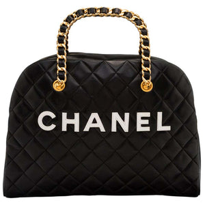 Chanel Vintage Black Quilted Lambskin Patent Leather CC Tote bag