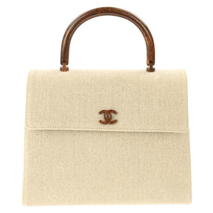 Chanel Canvas and Wood Flap Bag with Top Handle