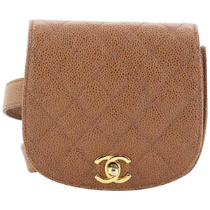 Chanel Vintage Beige CC Flap Waist Bag Quilted Caviar Small Bag