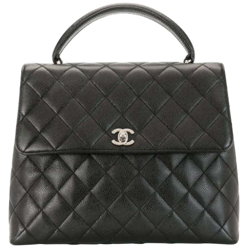 Chanel Vintage Top Handle Diamond Quilted Tote Bag