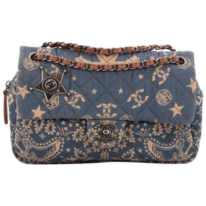 Chanel Paris-Dallas Bandana Medium Blue & Beige Quilted Classic Flap Canvas Bag