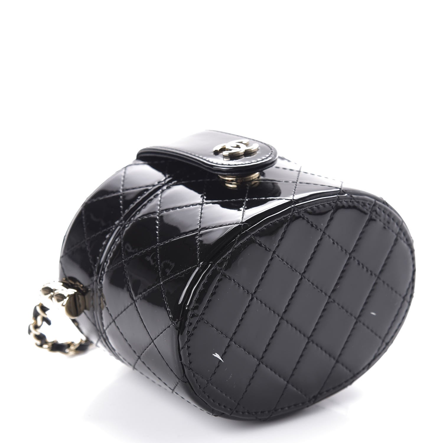 Lot - Mini CHANEL Black Quilted Patent Leather Bag