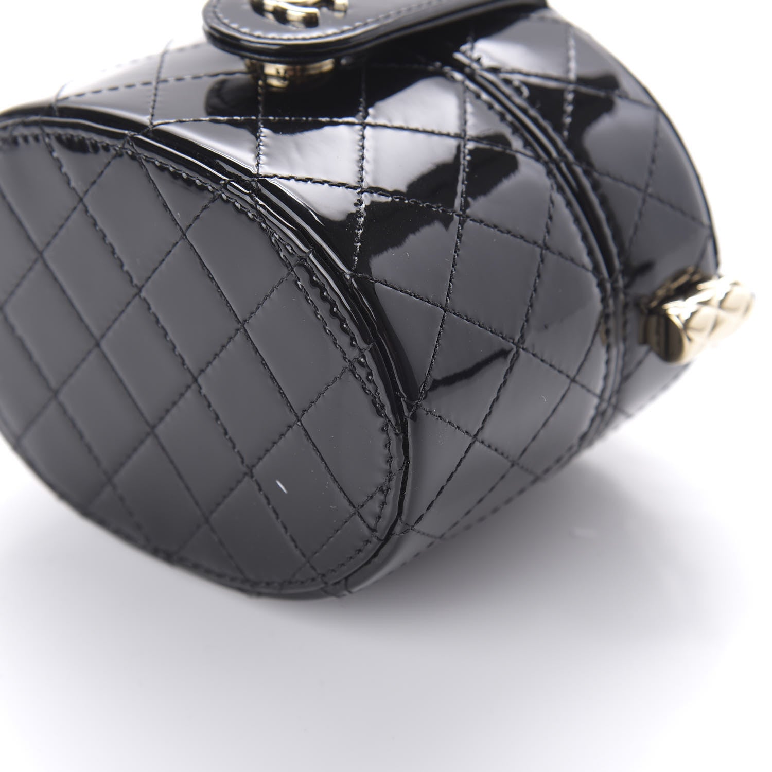 Lot - Mini CHANEL Black Quilted Patent Leather Bag
