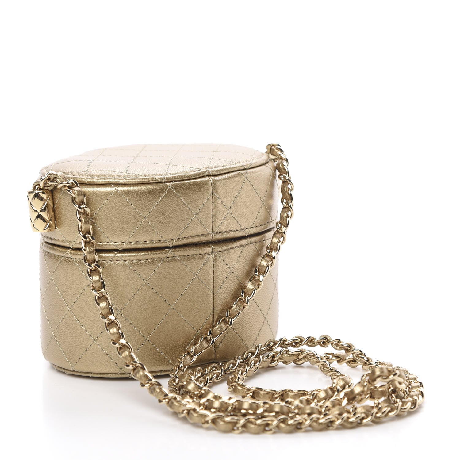 Chanel Micro Mini Gold Quilted Lambskin Leather Jewelry Box Crossbody   House of Carver