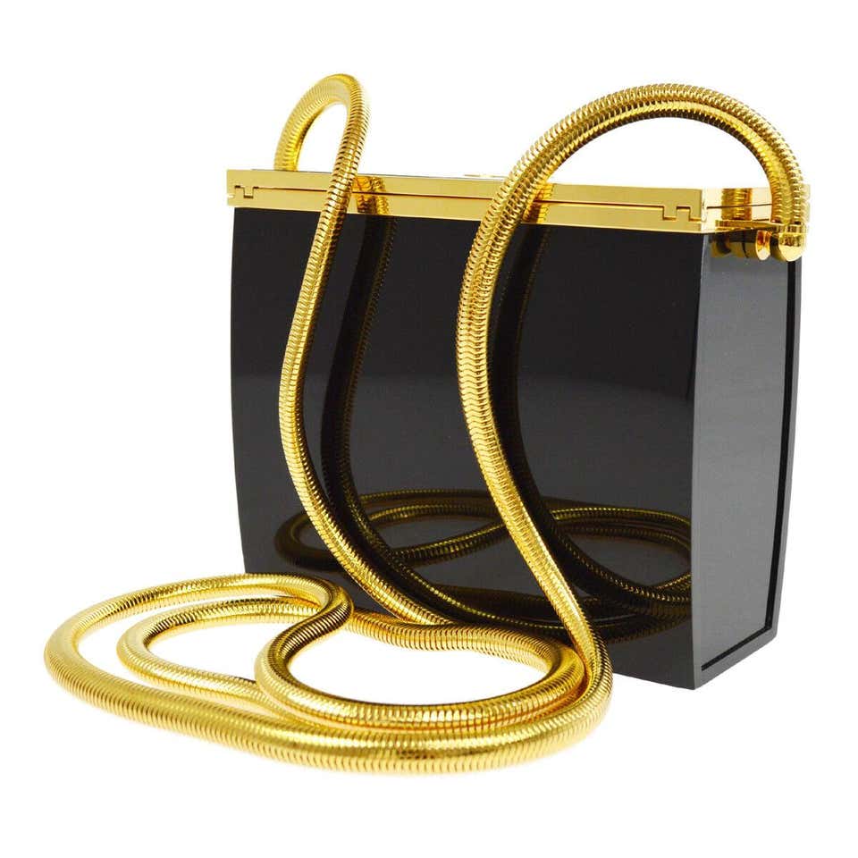 5 Plexiglass Minaudiere Runway CC Logo Gold Chain Clutch Box Bag
