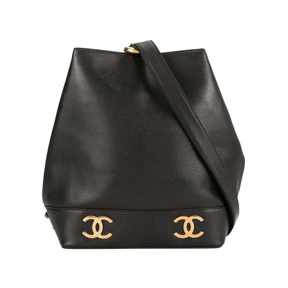 Chanel Vintage Black Quilted Leather Small Drawstring Bucket Bag