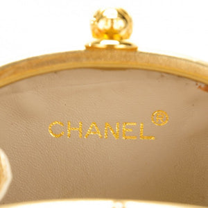Chanel Vintage Metallic Gold Egg Minauderè Diamond Quilted Red Carpet Clutch