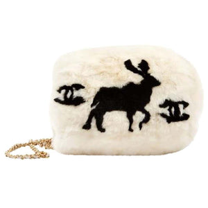 Chanel Cc Logo Reindeer Muff Vintage Rare Limited Edition White