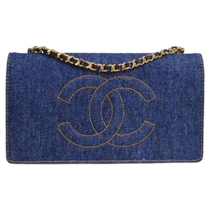 Chanel Vintage 90's Wallet On A Chain Denim & Lambskin Leather Cross Body Bag