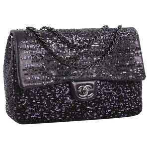 Chanel So Black Shiny Crumpled Calfskin Jumbo Double Flap