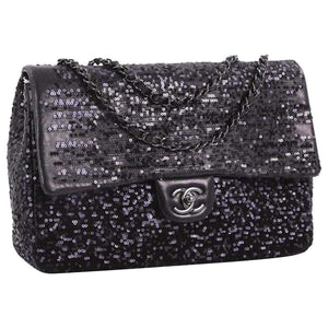 Chanel Classic Flap So Classic Jumbo Maxi Black Sequins Shoulder Bag