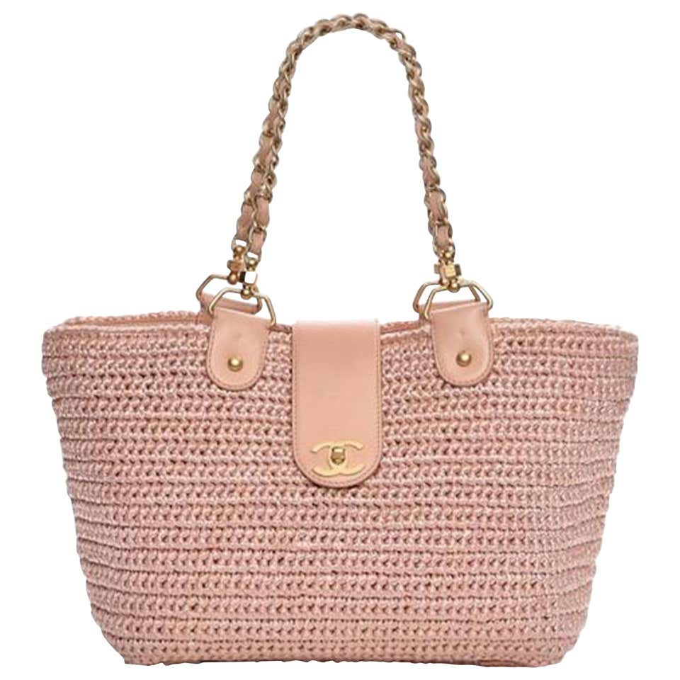 Chanel Shopping Organic Raffia Summer Pink Straw and Leather Tote – House  of Carver