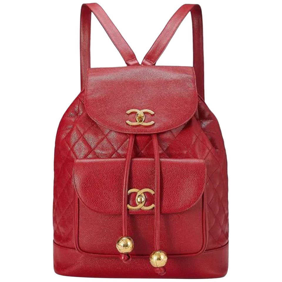 Chanel Backpack Ultra Rare Duma Vintage Red Lambskin Leather