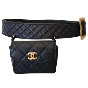 Chanel Vintage Flap Belt Bag Quilted Caviar Mini at 1stDibs