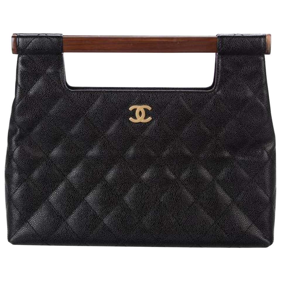 CHANEL, Bags, Chanel Vintage Cc Woven Linen Wood Handle Tote