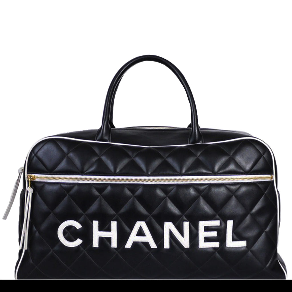 Chanel Logo Letters Vintage Quilted Duffel Bag Travel Tote